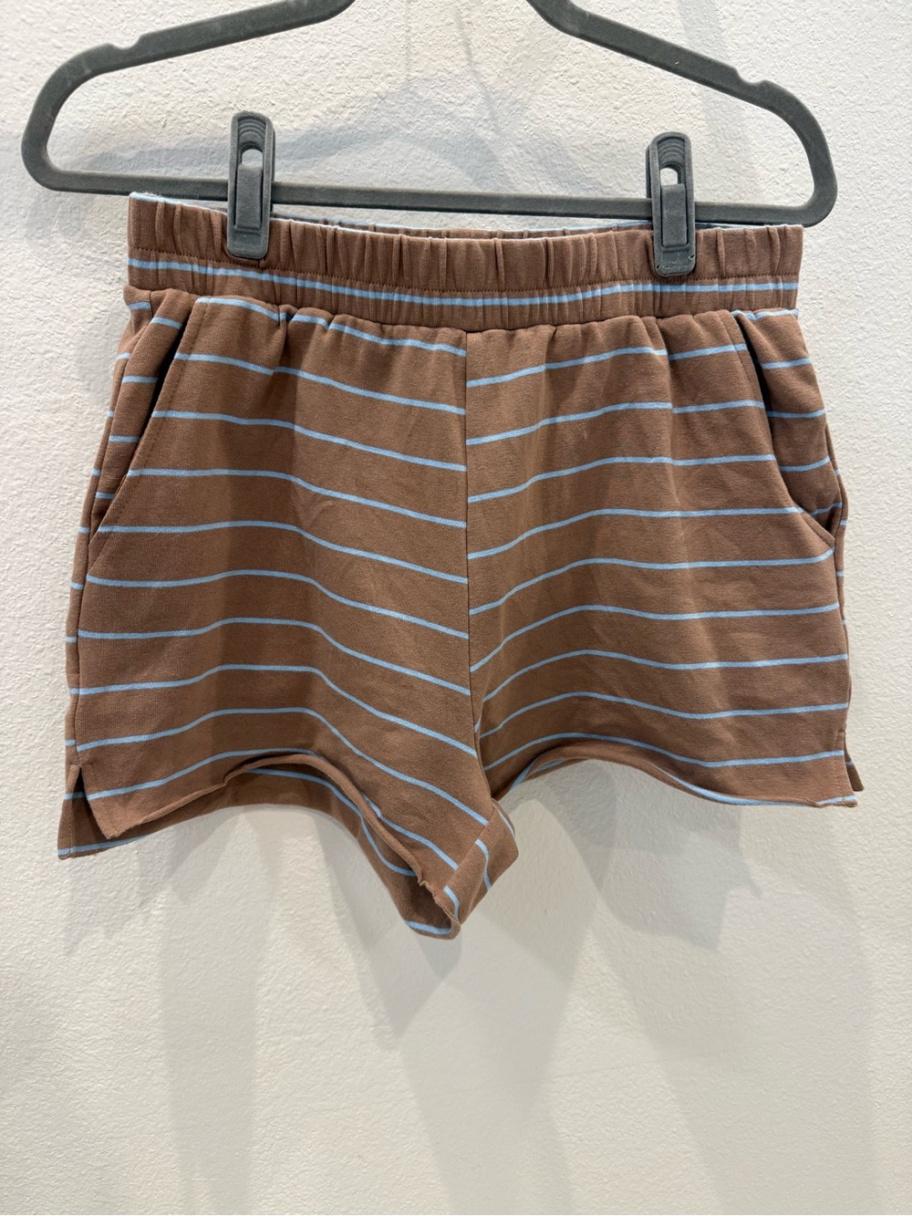 DAY + MOON Brown & Light Blue Striped Lounge Set - Cropped Polo Top & Shorts - Picture 2 of 3